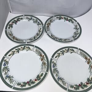 Set Of 4 Fairfield Wintergreen Dinner Plates Christmas Holiday